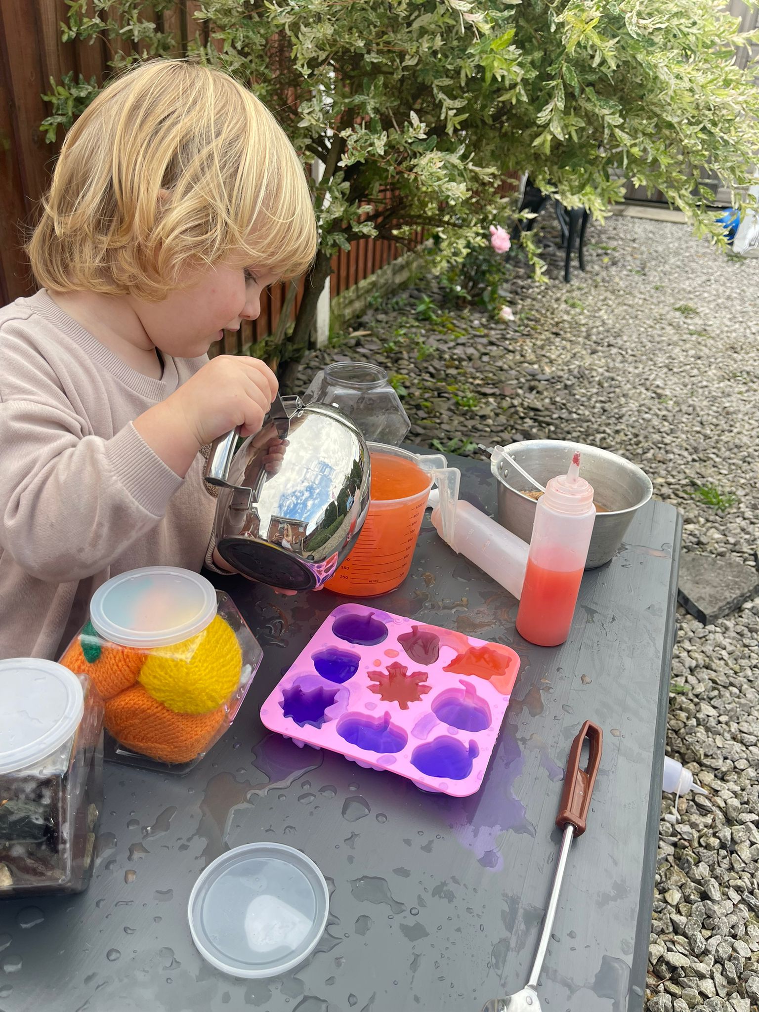 Making sparkly magic potions outside